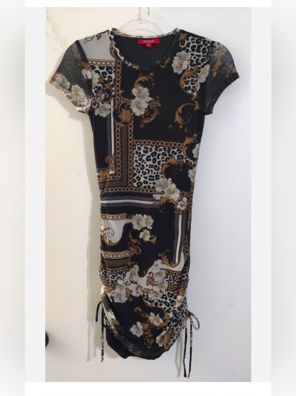 GUESS Black Dress with Gold Baroque & Chain Leopard Print